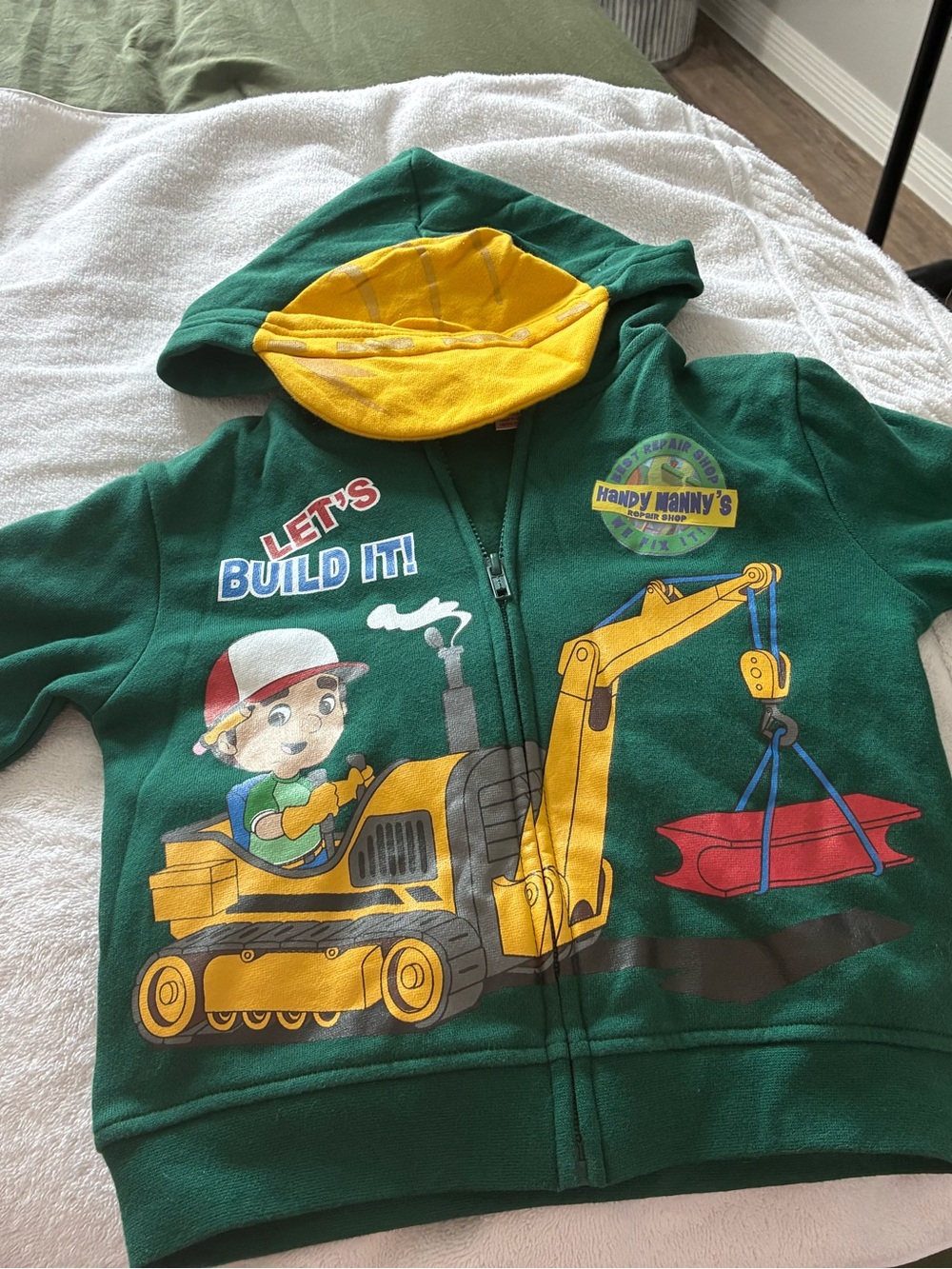 Disney Green & Yellow Kids' Hooded Sweatshirt with Excavator Graphic